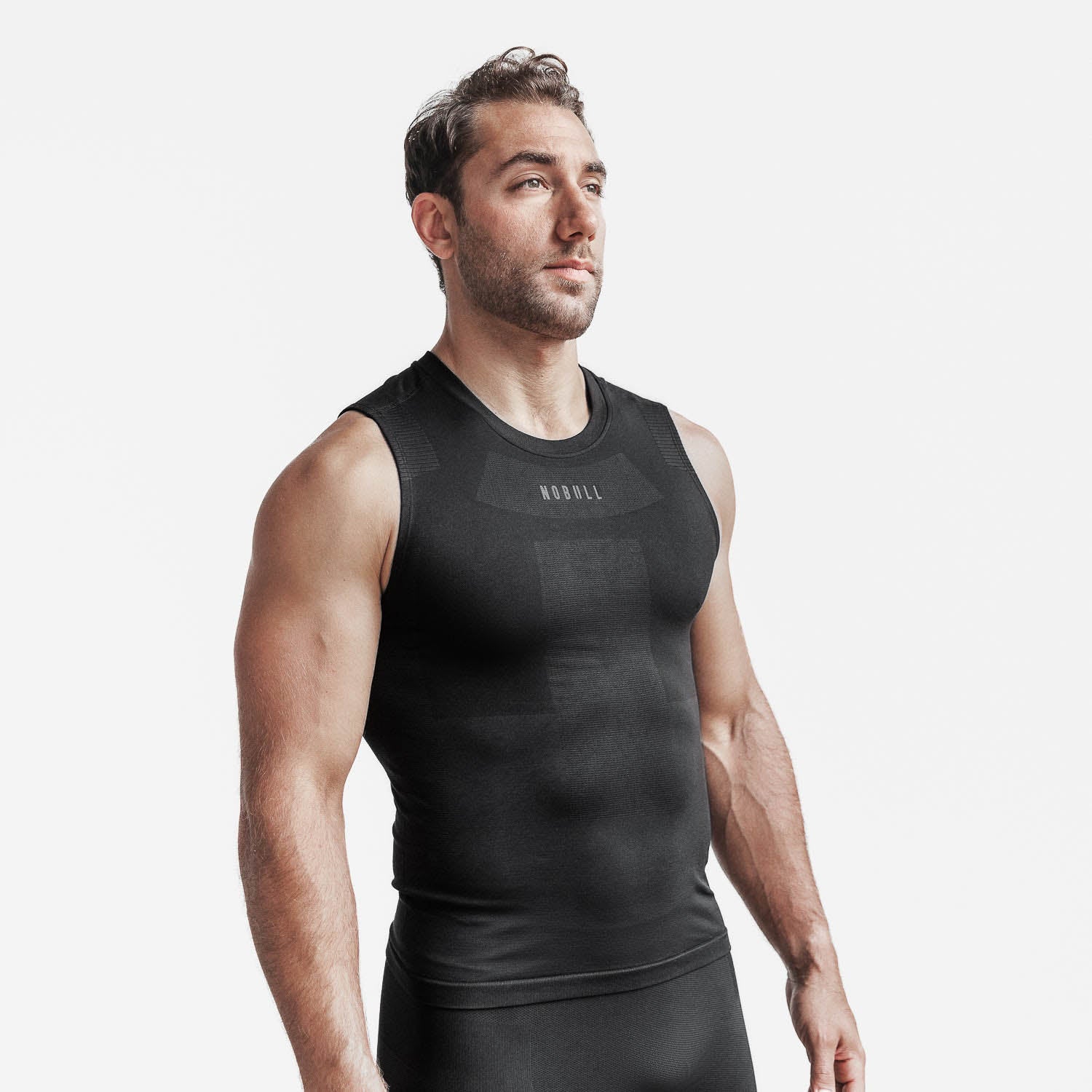 MEN'S MIDWEIGHT SEAMLESS COMPRESSION SLEEVELESS TOP, BLACK
