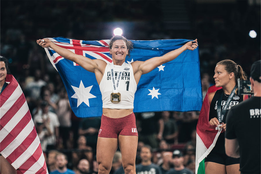 Tia-Clair Toomey holding australian flag